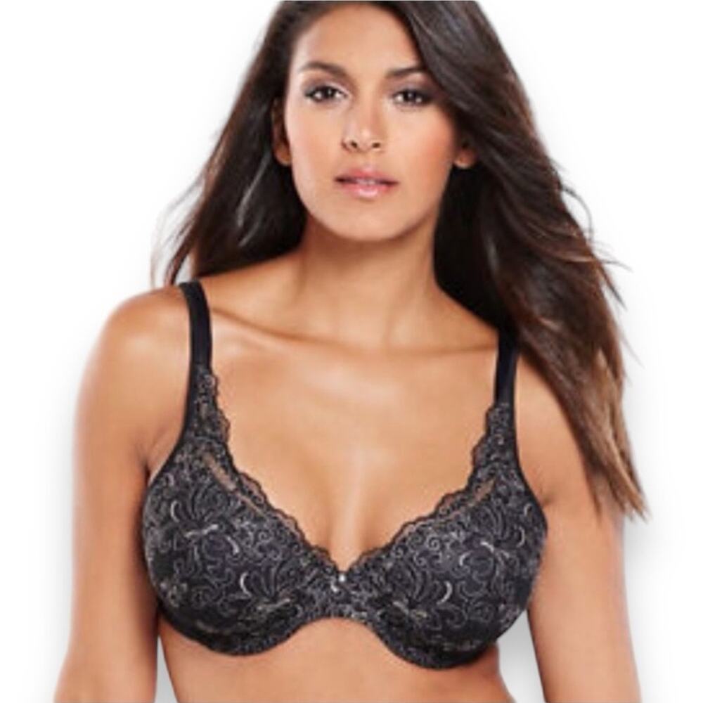 Playtex Secrets® Beautiful LIft With Embroidery Underwire Bra, Black. Size 38C